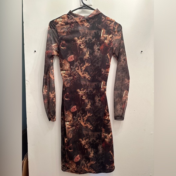 Shape Renaissance Print High Neck Mesh Bodycon Dress - Picture 4 of 4